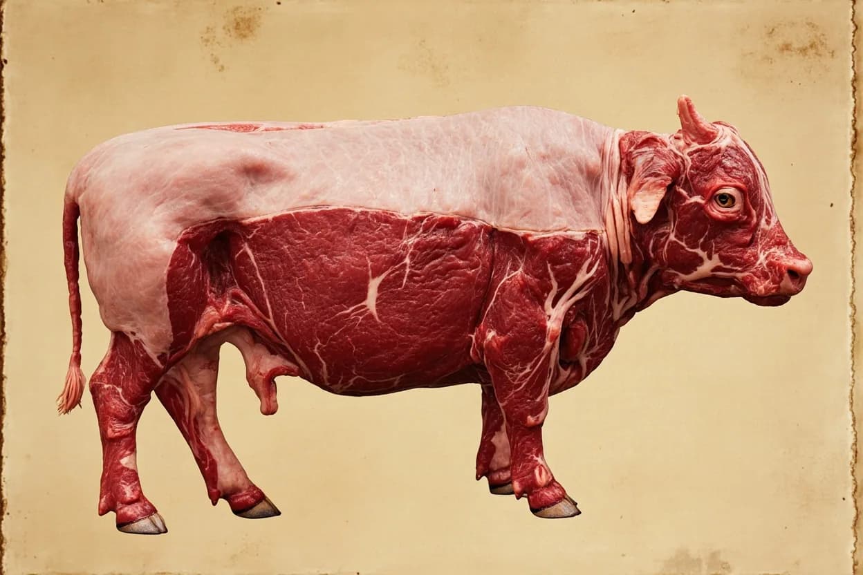 Where the beef primal cuts (western/usda) lives on the source. The entire bovine carcass, bilaterally symmetrical.