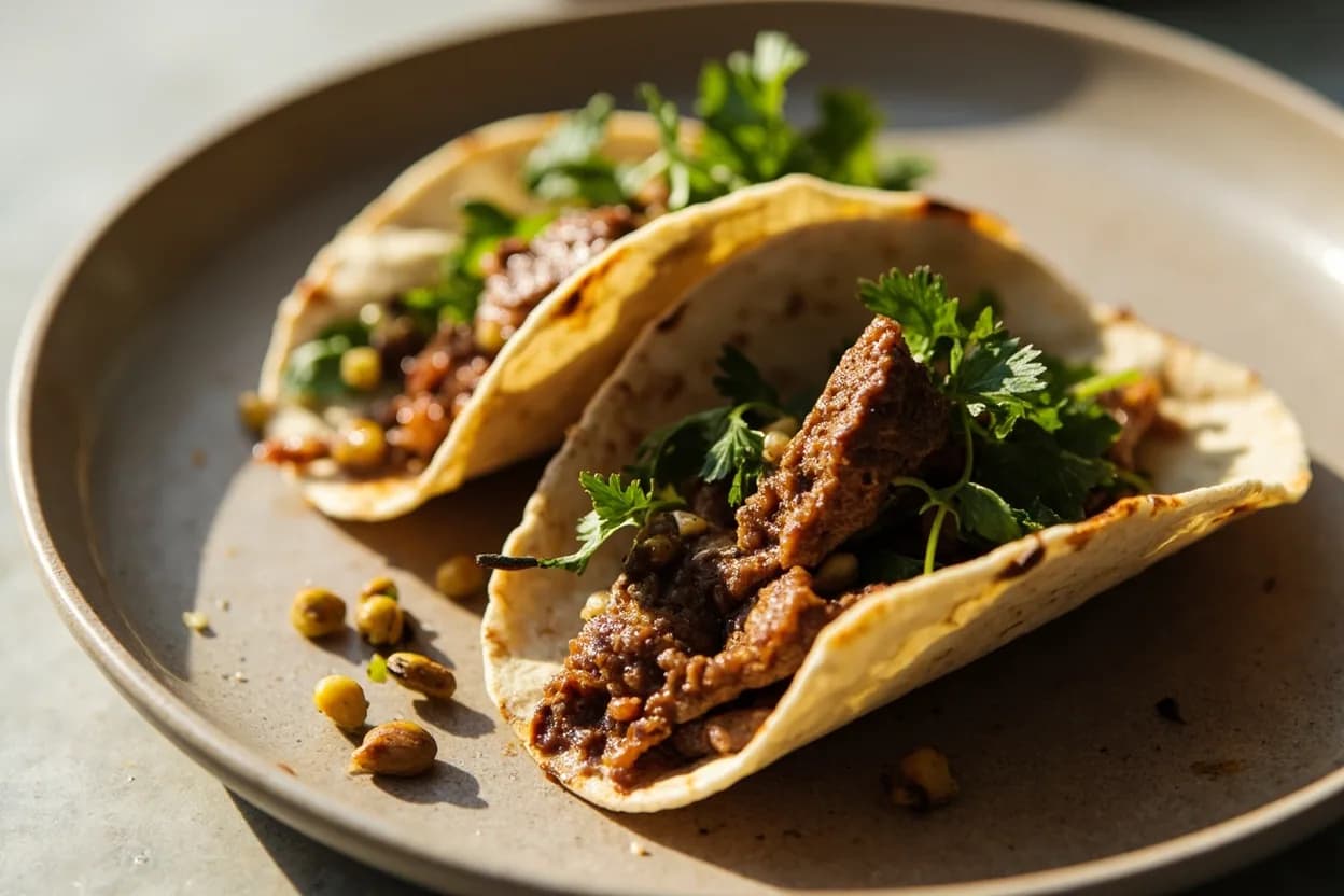 Cabeza de Res — Primal Breakdown prepared the canonical way — Tacos de cabeza. Cachete (cheek): trim exterior fat, braise in lightly salted water with onion, garlic, bay, and chile for 3–4 hours at a low simmer until the collagen fully melts and the meat shreds; chop or pull and crisp briefly on a griddle.