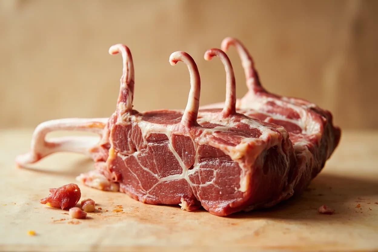 Where the champ (rack of lamb rib cutlets) lives on the source. Rib section of the lamb carcass, ribs 6–12.