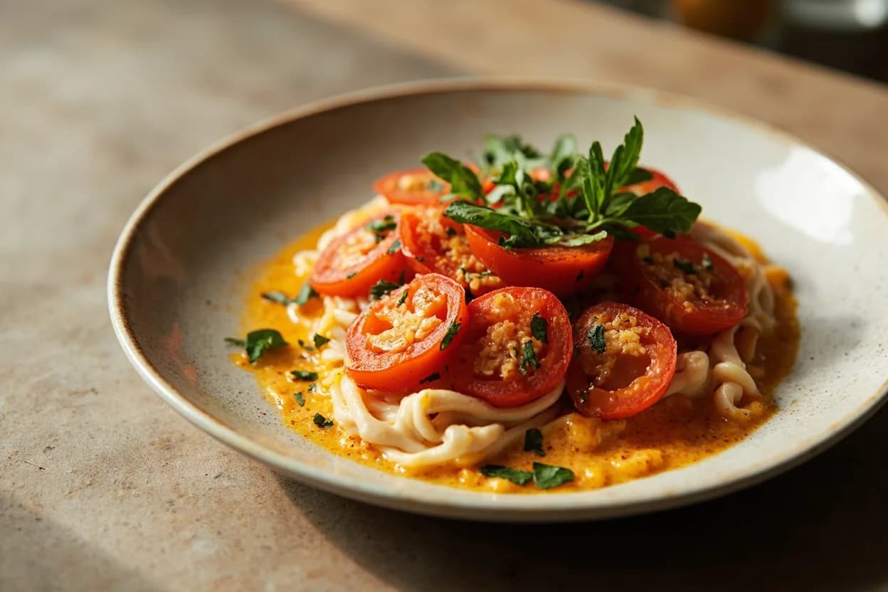 Concassé (Tomato) prepared the canonical way — Sauce vierge. Score a shallow X through the skin at the flower end of each tomato using the tip of a paring knife.