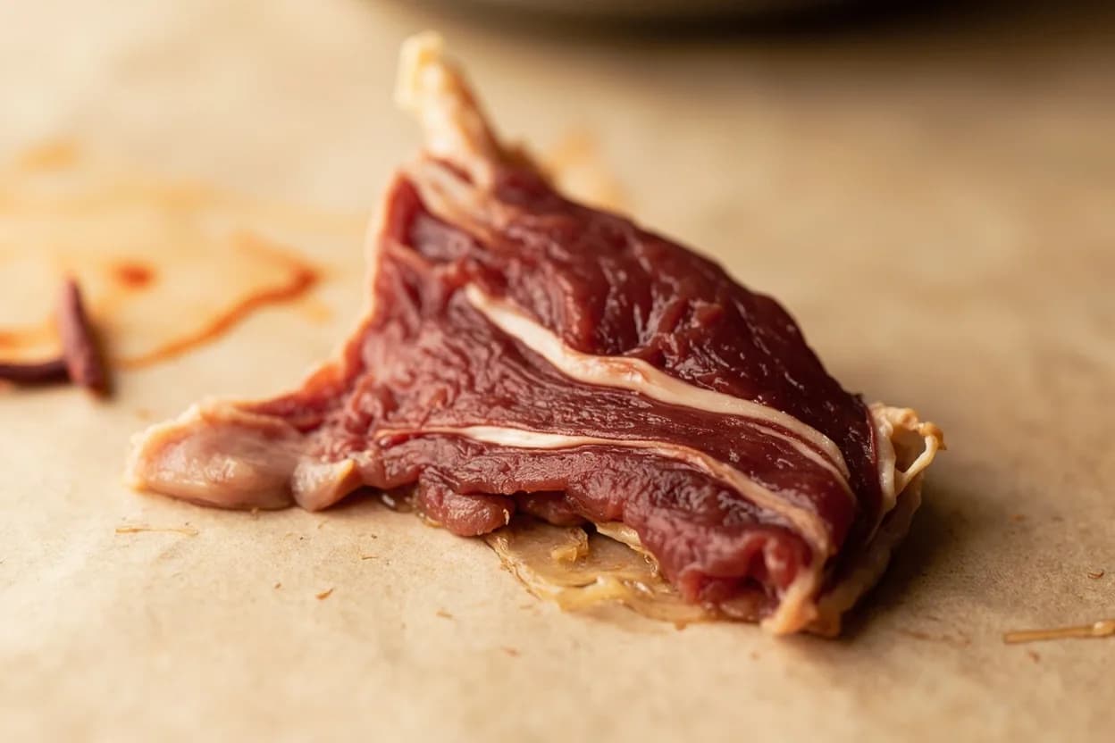 Where the ear-sheet slice (er pian) lives on the source. Most commonly cut from boneless pork belly (五花肉, wǔhuā ròu) or pork shoulder for cold dishes.