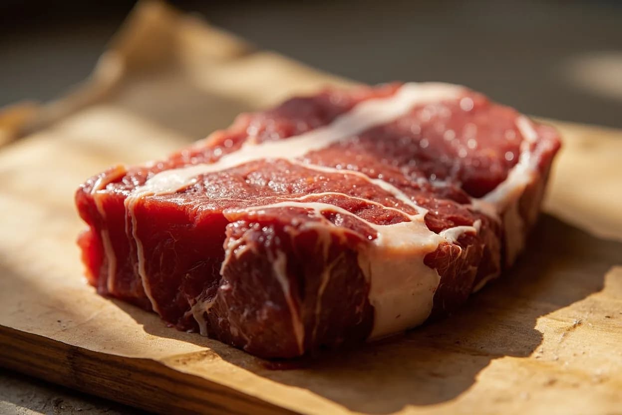 Falda (Skirt Steak) / Arrachera in its raw whole-cut form on a butcher's board — In Mexico, falda and arrachera are the dominant names for the skirt steak complex — two anatomically distinct muscles (inside skirt and outside skirt) that both come from the plate and flank area of … Identifying traits: Extremely coarse, long parallel muscle fibers that are very pronounced — among the most visible grain of any beef cut, Intense, almost liver-like beefy flavor from the plate's proximity to the chest wall, Rapid marinade absorption due to the open fiber structure.