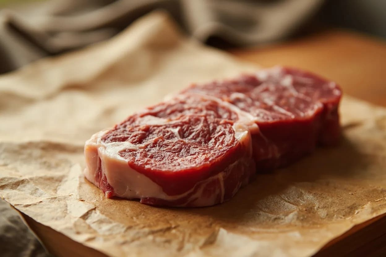 Julienne in its raw whole-cut form on a butcher's board — Julienne is a classical French knife cut producing uniform rectangular sticks measuring 3 mm × 3 mm in cross-section and 5–6 cm in length. Identifying traits: Precise 3 mm × 3 mm × 5–6 cm rectangular cross-section, High surface area promotes fast, even heat transfer, Visually uniform — irregularity signals poor knife technique.