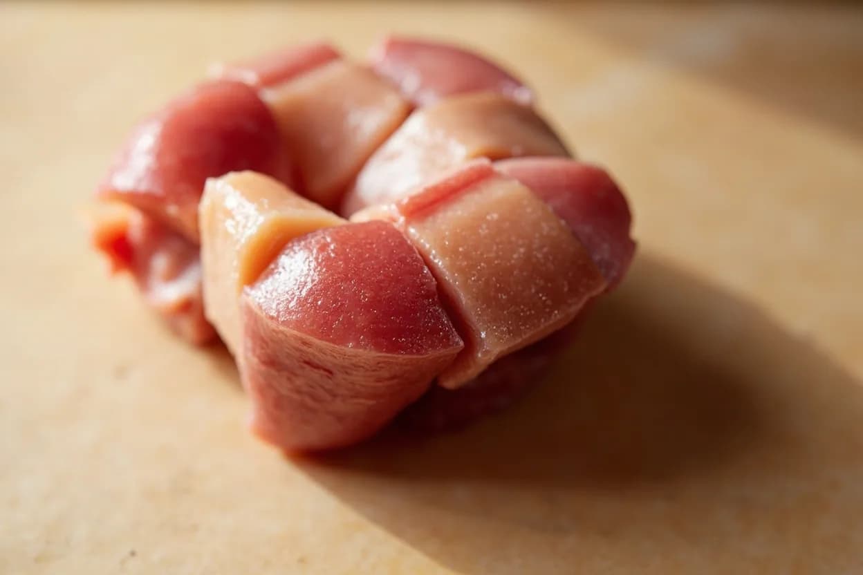 Where the kkakdugi cube (radish donut cut) lives on the source. Korean radish (mu): a cultivar of the same species as daikon but shorter, rounder, and with a higher water content and sweeter, more peppery flavor.