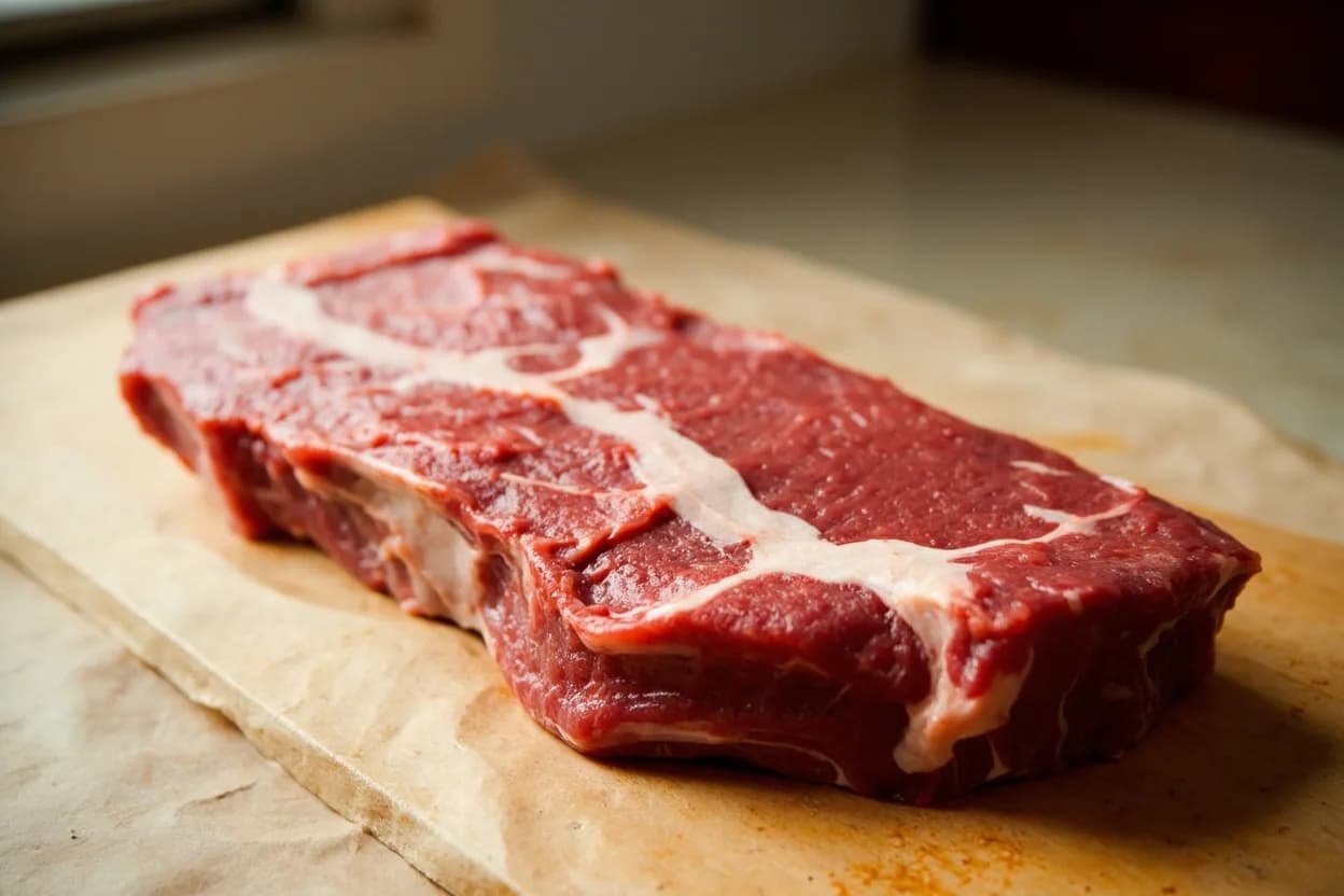 Korean Hanu / Hanwoo Beef Primal Differences in its raw whole-cut form on a butcher's board — Hanwoo (한우) is the native Korean cattle breed, a golden-hued, well-marbled animal prized domestically and increasingly exported. Identifying traits: 10-primal + 39 sub-cut system formally codified by KLPGS, Grading emphasises colour (No. 3 deep red preferred) alongside marbling, Chadolbaegi is uniquely Korean — no single USDA cut matches its ultra-thin brisket plate slice.