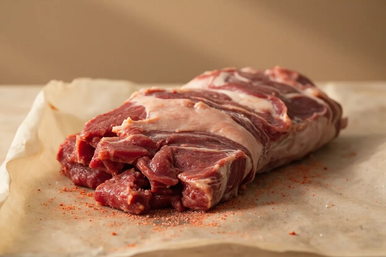 Where the lamb neck lives on the source. The cervical (neck) section of the lamb carcass, between the head and the first rib.