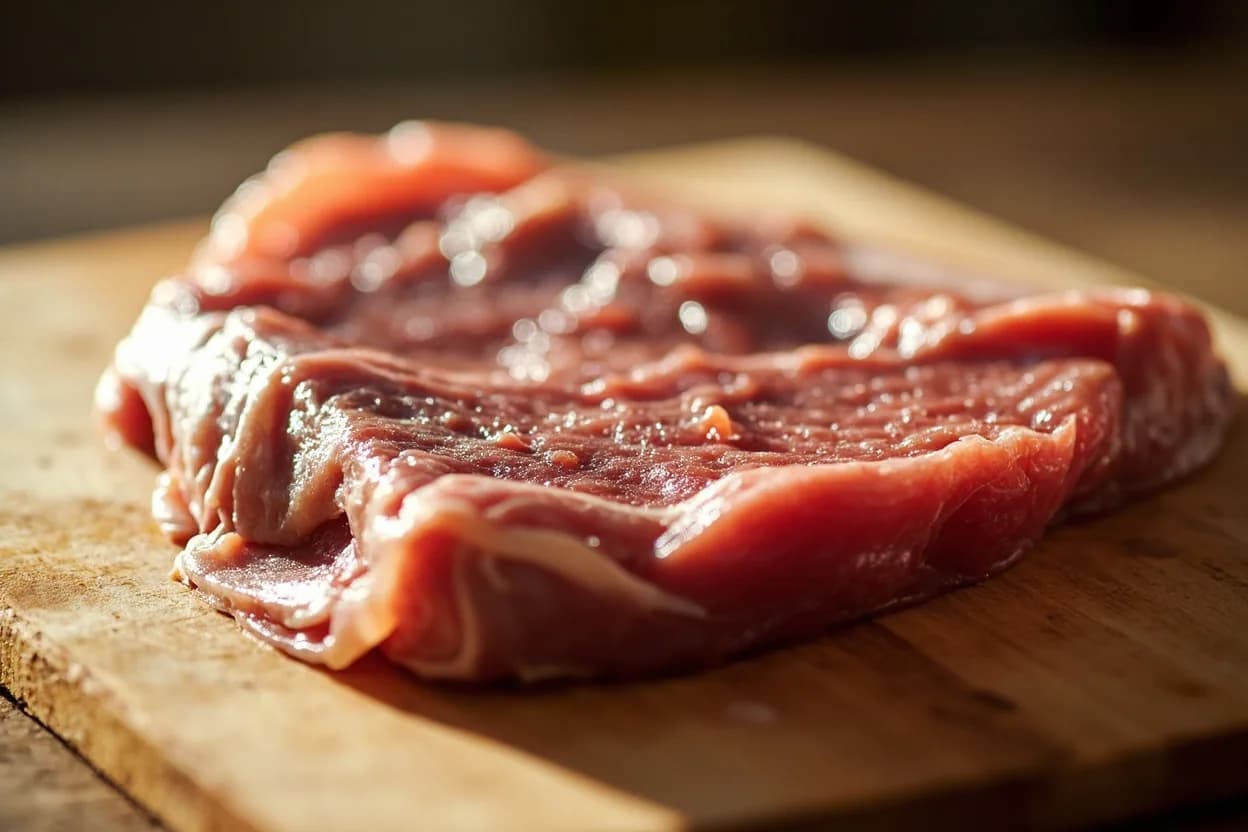 Lengua Trimming & Peeling in its raw whole-cut form on a butcher's board — Lengua (beef tongue) is a single large skeletal muscle — the hyoglossus and associated tongue muscles — weighing 1–2 kg in a mature steer. Identifying traits: Dense, close-grained muscle that slices into uniform, clean-edged medallions, Intensely beefy, slightly mineral flavor unlike any other part of the animal, Exterior skin is inedible raw or cooked and must be peeled while the tongue is still hot.