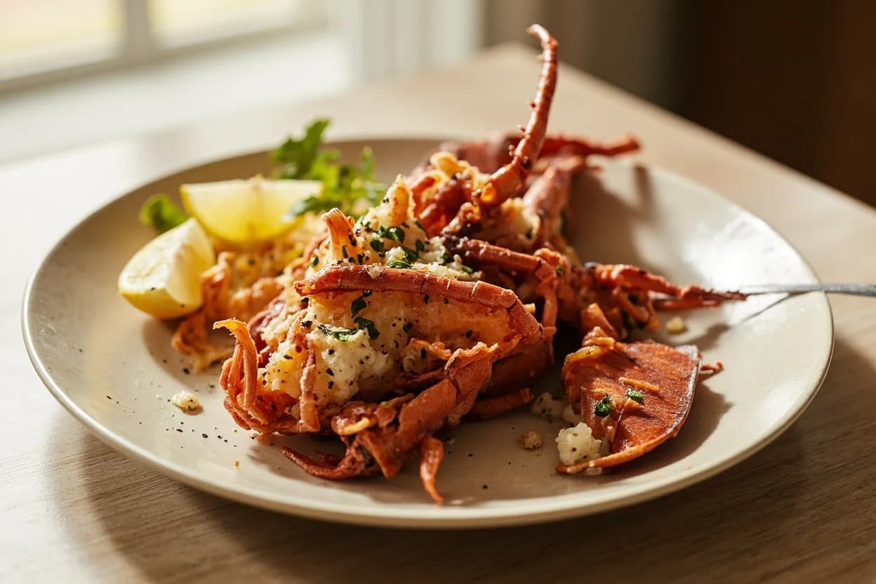 Lobster — Live Split, Tail & Claw Separation prepared the canonical way — Lobster Thermidor (French, split and baked). Humane dispatch: place the live lobster in the freezer for 10–15 minutes to sedate it. Then position it dorsal-side up and drive a sharp chef's knife firmly through the cross mark on the carapace (between the eyes and the first tail segment) in one rapid downward motion — this severs the main nerve ganglion instantly.