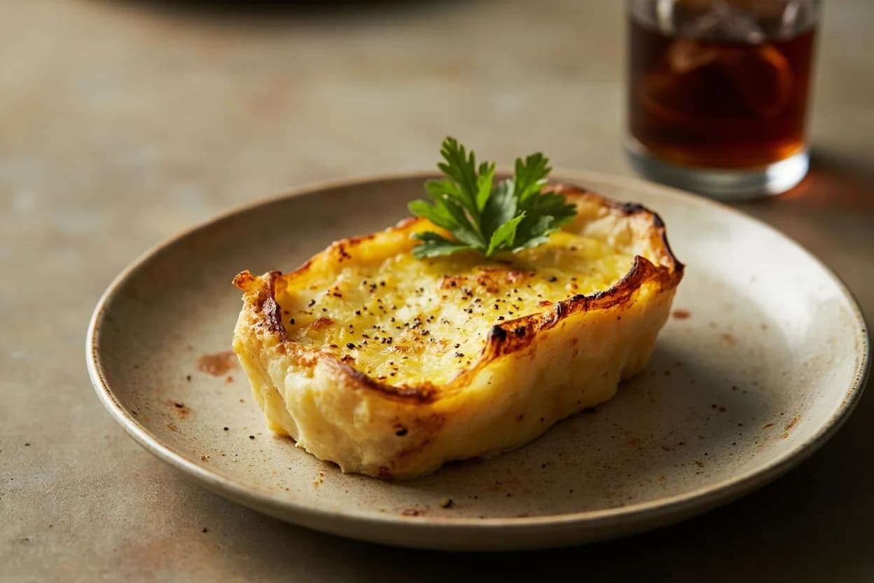 Mandoline — Paper-Thin Slice Technique prepared the canonical way — Gratin dauphinois (thin potato slices baked in cream). Fit the mandoline with the appropriate blade insert and set the gap before turning on any guard mechanisms — do this away from the blade edge.