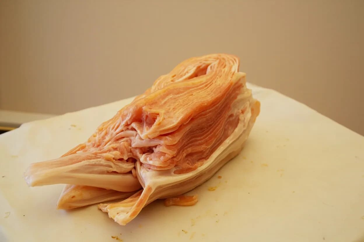 Where the napa cabbage cross-cut for kimchi lives on the source. Napa cabbage: a large, oblong-headed Brassica with tightly packed pale green to white leaves, mild sweetness, and high water content (approximately 95%).