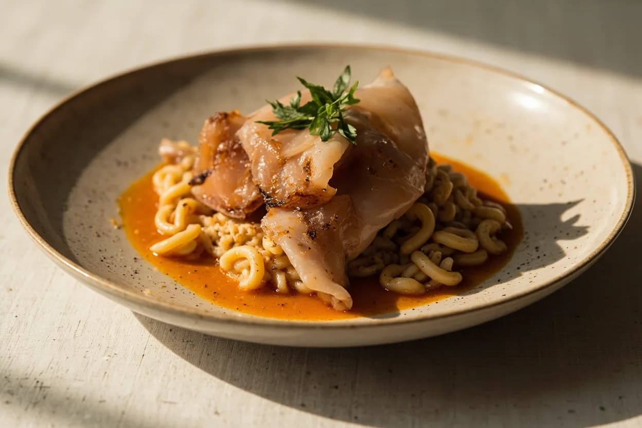 Pancetta Tesa vs. Arrotolata prepared the canonical way — Pasta all'amatriciana (tesa lardons). For lardons (tesa): cut into 5–7 mm batons across the grain so lean and fat strata stay intact; render in a cold pan with no added fat