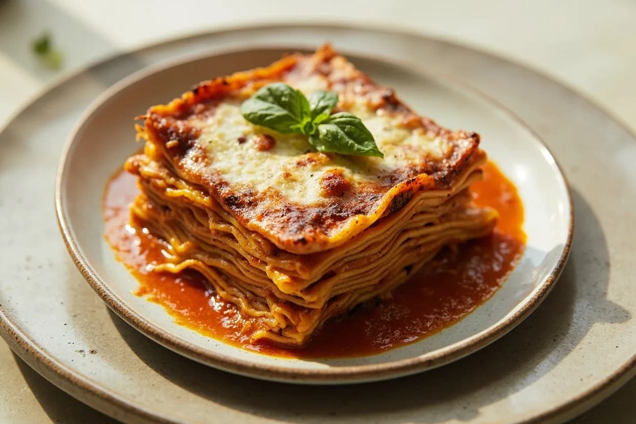 Pasta Sheet Thickness Grades prepared the canonical way — Lasagna al forno (Bologna, Emilia-Romagna). Begin at the widest setting (0 or 1) and pass the dough through three times, folding the sheet in thirds between each pass — this is the lamination step that builds structure and smoothness.