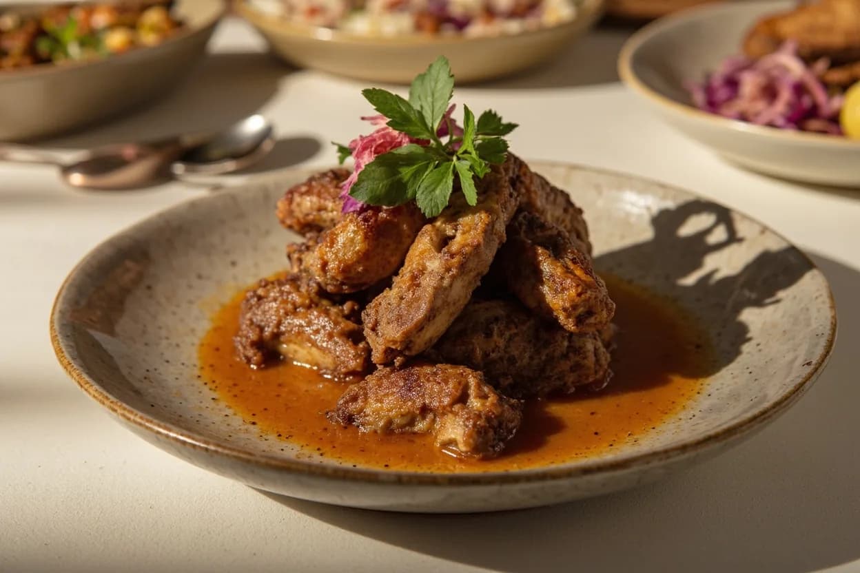 Paya (Trotter — Whole & Split) prepared the canonical way — Nihari (Delhi/Lahore slow-braised spiced trotter soup). Singe off remaining hair from the trotter using an open flame (gas burner or blowtorch), then scrub vigorously with a stiff brush under cold running water.