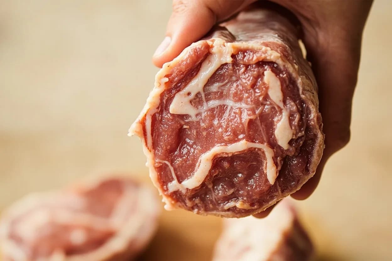 Where the pig primal breakdown (italian norcino) lives on the source. A whole pig carcass (typically 130–180 kg live weight, 80–120 kg hanging weight), split along the spine into two half-carcasses (mezzene).
