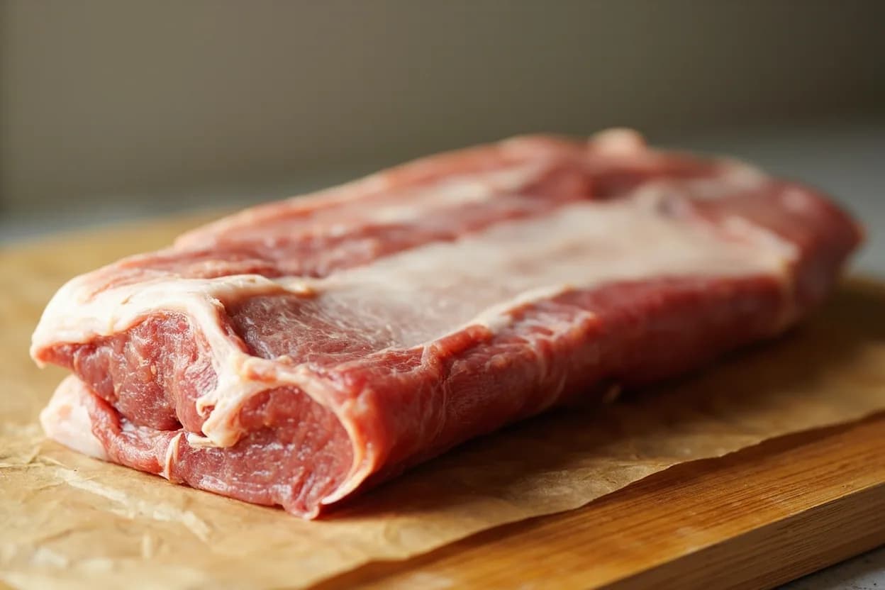 Pig Primal Breakdown (Italian Norcino) in its raw whole-cut form on a butcher's board — The Norcino tradition is Italy's master school of pork butchery, named after Norcia, a mountain town in Umbria whose butchers (norcini) have historically travelled all of Italy to slaughter and cure … Identifying traits: Every fabrication decision is made with the salume destination in mind, not fresh-cooking portioning, Primal sequence follows the hide-off, split carcass: head → jowl → shoulder → loin → belly → leg → trotters → offal, Bones are rarely cut through — seam butchery preserves muscle integrity for dry-curing.