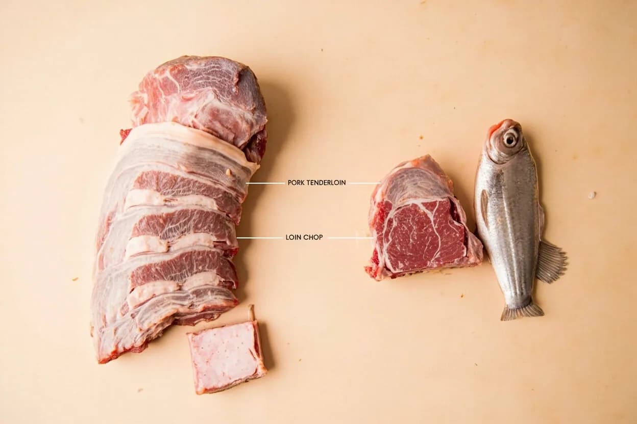 Where the pork tenderloin vs. loin chop lives on the source. The tenderloin runs inside the body cavity, beneath and parallel to the loin.