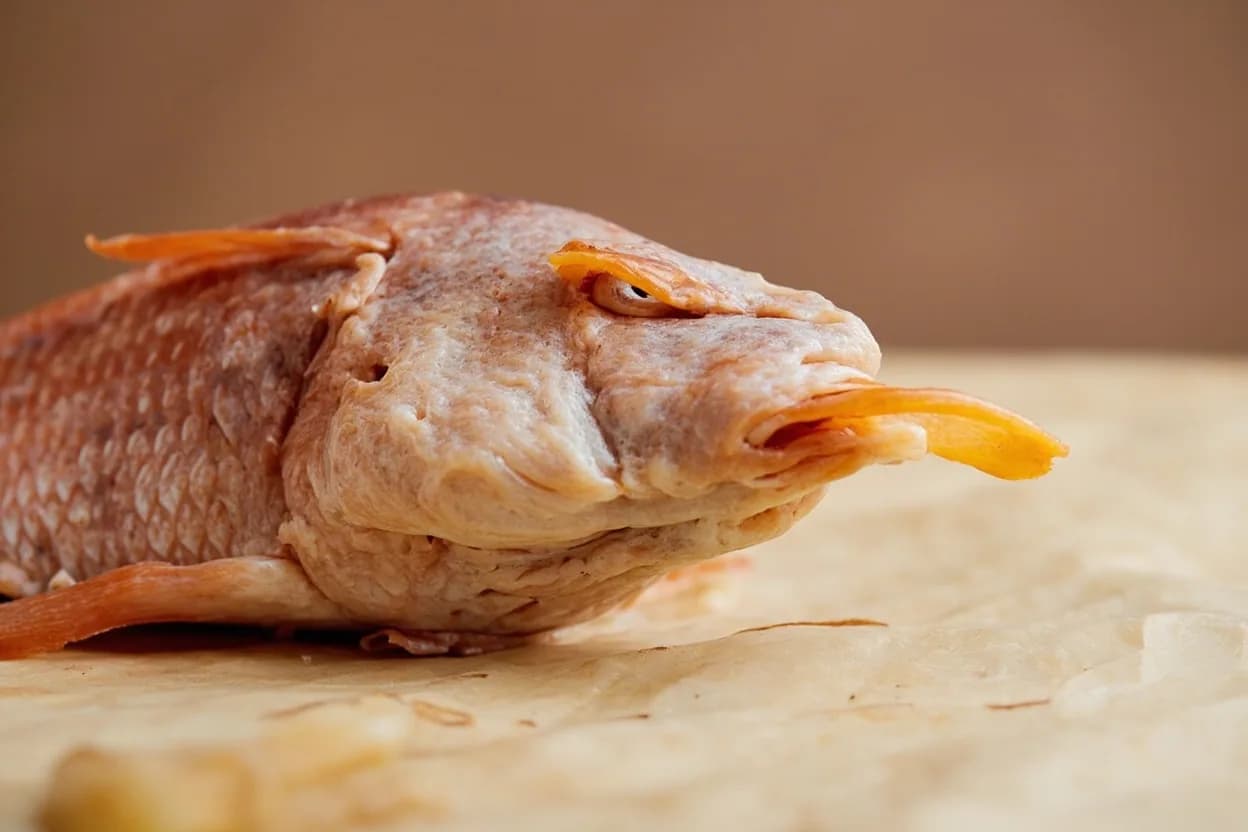 Where the red mullet (sultan ibrahim) bone-out technique lives on the source. Two small fillets from each fish, running the full dorsal-to-ventral length on either side of the central backbone.