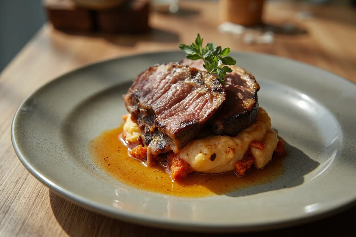 Secreto Ibérico prepared the canonical way — Secreto ibérico a la brasa (Spain — charcoal grilled at asadores). Bring to room temperature 30–45 minutes before cooking — the fat must be supple to render quickly