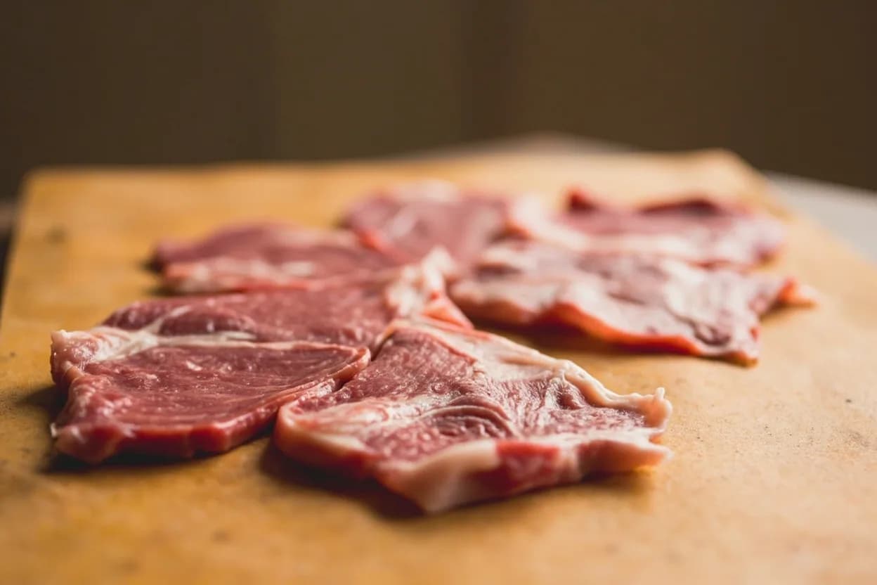Tripe & Offal Cleaning Cuts (Dulet Preparation) in its raw whole-cut form on a butcher's board — Dulet preparation is a multi-offal butchery process rather than a single anatomical cut. Identifying traits: Triple-texture composition — chewy tripe, silky liver, firm beef in every forkful, Flavour complexity from combining organ funk, iron-rich liver notes, and clean beef, Often served raw or barely warmed, intensifying the organ character.