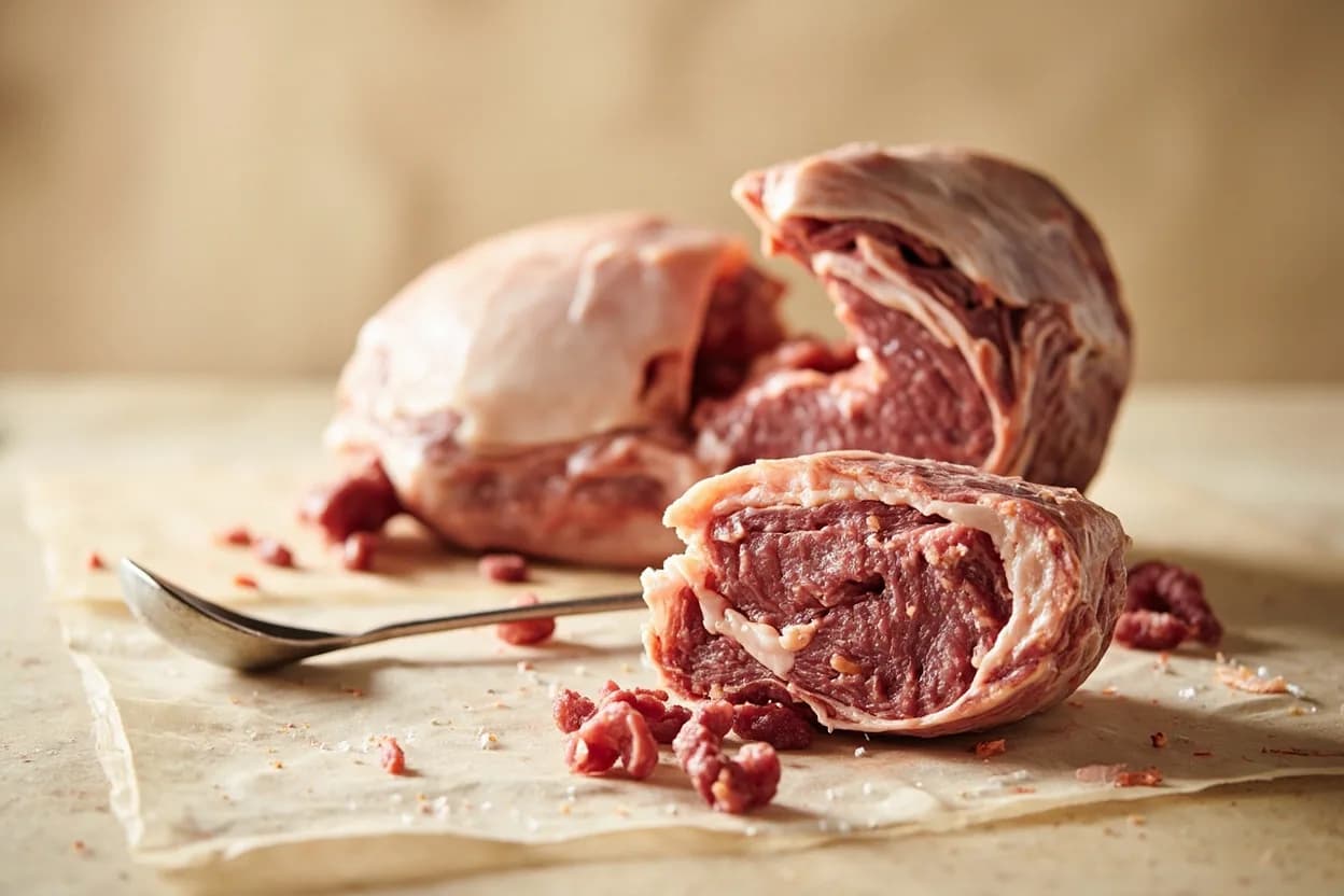 Where the veal primal cuts lives on the source. The veal carcass is divided into six primals: (1) Shoulder (chuck equivalent): includes the neck, blade, and arm.