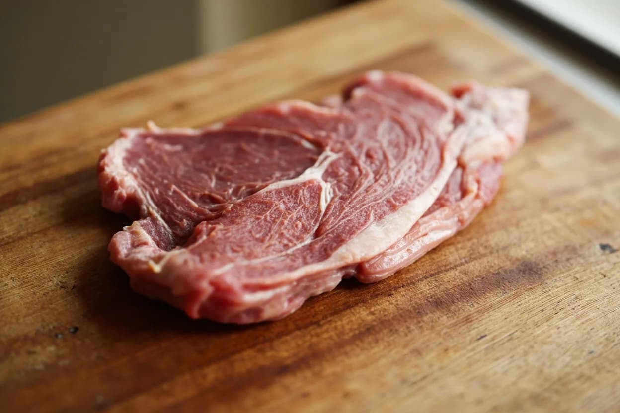 Veal Primal Cuts in its raw whole-cut form on a butcher's board — Veal primals are the primary wholesale divisions of a calf carcass, defined by the same anatomical boundaries as beef primals but yielding substantially different cuts due to the animal's age (typica… Identifying traits: Fine-grained, tight muscle fiber structure giving a silky texture when properly cooked, Pale pink to white color (white/formula-fed veal) or rose-pink (grass/rose veal) from myoglobin underdevelopment, Mild, delicate flavor — less 'beefy' than adult cattle, absorbs aromatics and sauces readily.