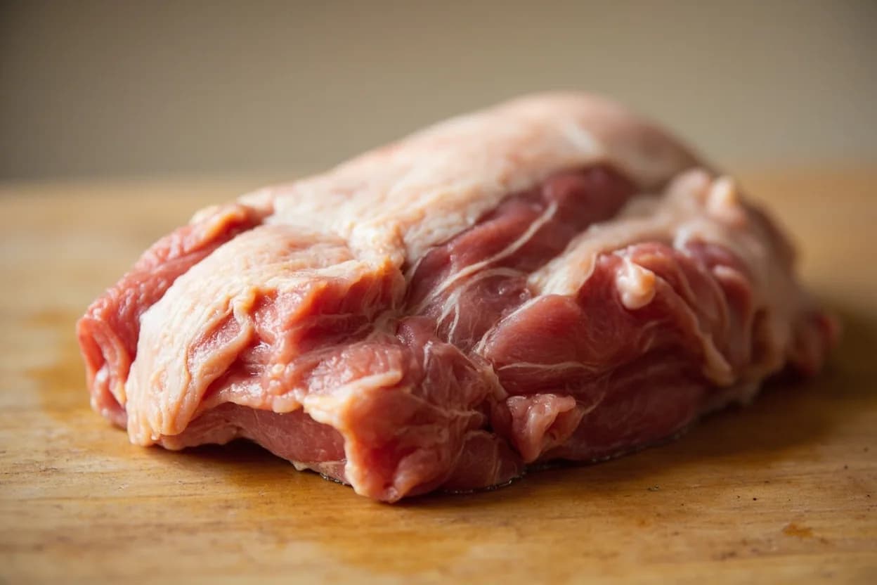 Whole-Hog / Whole Packer Fabrication in its raw whole-cut form on a butcher's board — Whole-hog (or whole-packer) fabrication refers to the process of breaking down a complete pork carcass — typically delivered split or halved — into its major primal sections, and then sub-primals and… Identifying traits: Logical anatomical sequence: head → front quarter → centre (loin + belly) → rear quarter, Seam butchery follows natural fascia planes — saw is used only for splitting the spine and removing the chine, Every section of a whole pig has a named primal or byproduct destination; nothing is wasted in a professional fabrication.