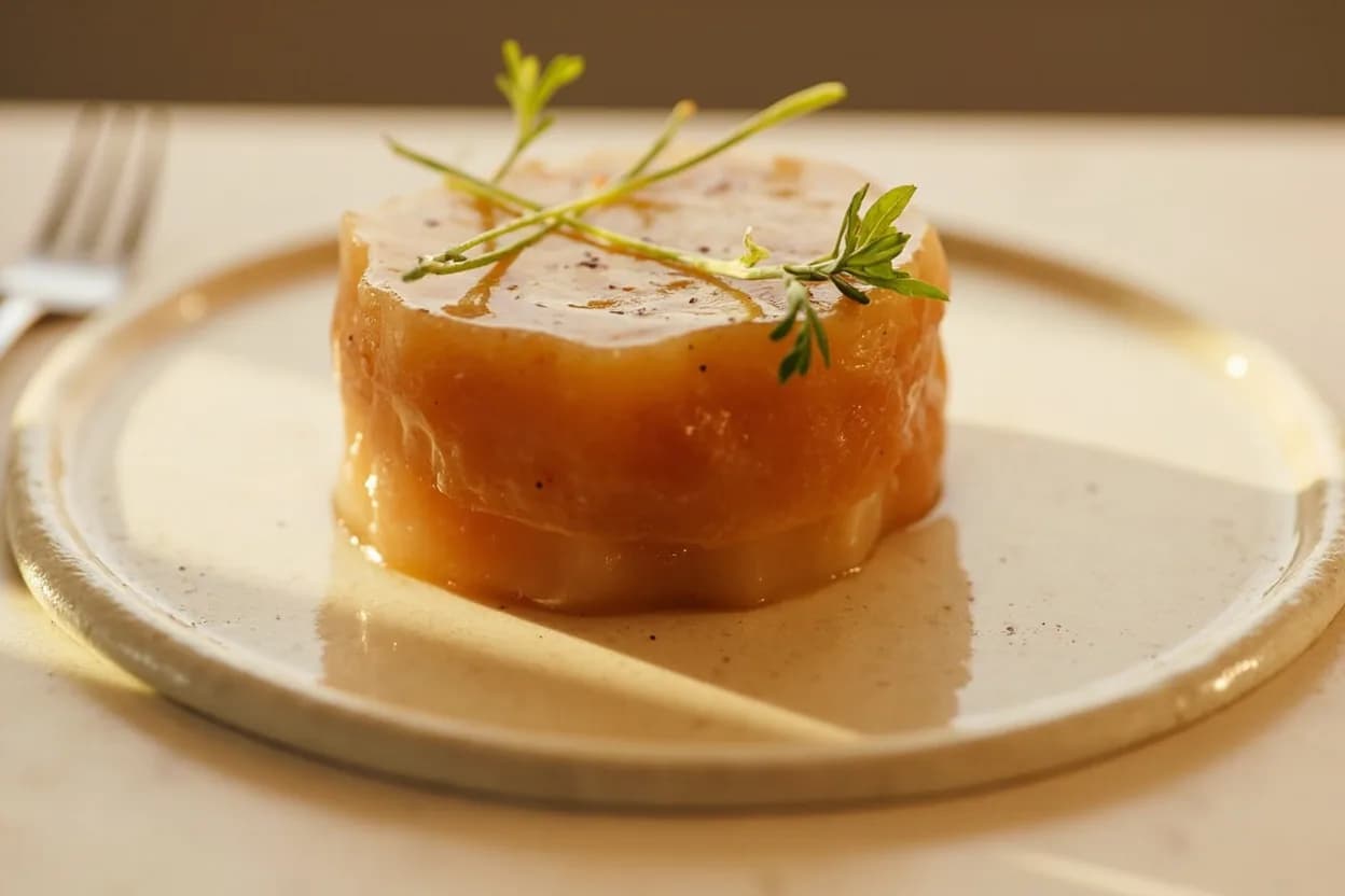 Aspic & Headcheese Gel Set Point in practice — Fromage de tête (headcheese). A well-made pork or veal stock from trotters, knuckles, and skin will contain enough natural gelatin to set firmly without supplementing — the stock turns to jelly in the refrigerator overnight.