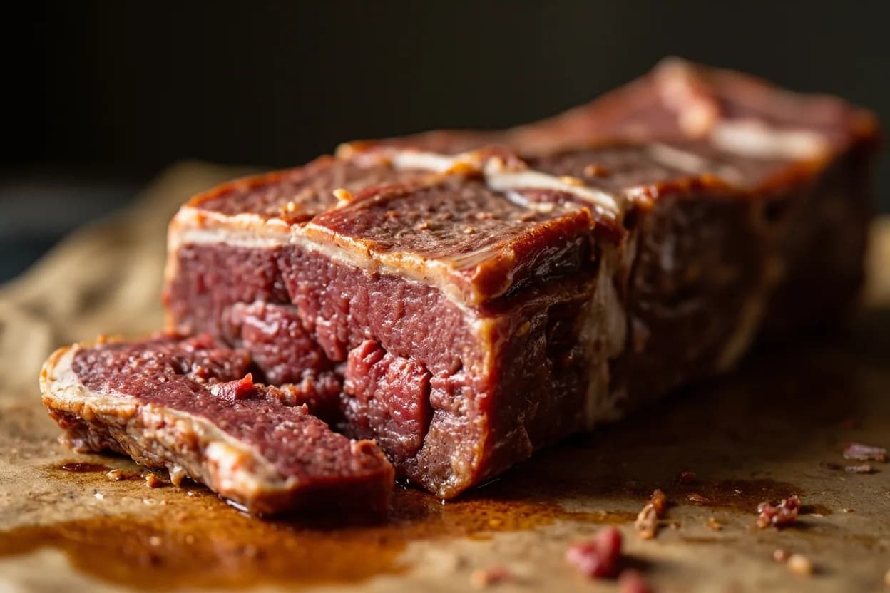 Beef Stall (150–170°F) at 150–170°F (65–77°C) — stall onset and plateau range. At 150–165°F, collagen has begun denaturing and the muscle fibers are well contracted, having expelled significant free moisture. Visual cues: Thermometer reading holds flat or fluctuates within a 3–5°F band for 1–4+ hours, Surface of the meat appears moist and shiny — the bark has not yet set fully, Cooker temperature is stable, confirming the stall is in the meat, not a fuel issue.
