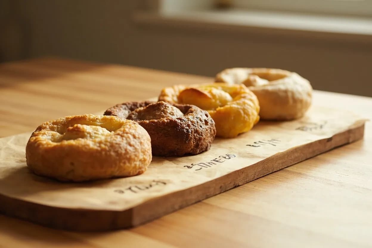 Bread Crust Color Stages in context — the stages just below and above, side-by-side. Bread crust color is the most visible doneness indicator and reflects a cascade of non-enzymatic browning reactions: primarily the Maillard reaction (reducing sugars reacting with amino acids, active… Target reference Crust surface: 140–220°C+ (Maillard onset to deep caramelization); internal crumb temperature is independent.