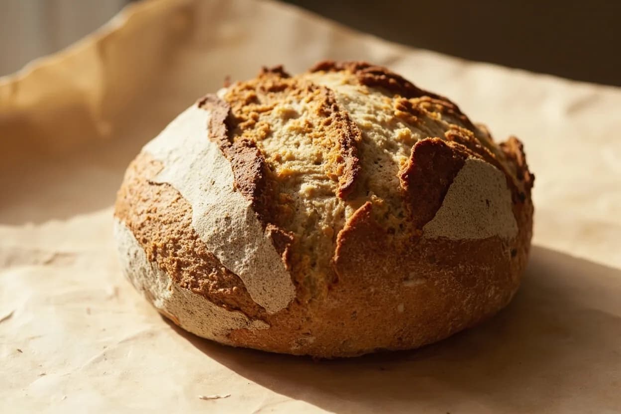 Bread: Internal Crumb Temperature in practice — Sourdough boule. Lower-hydration lean loaves (60–65% hydration) tend to be fully gelatinized at 93–95°C because there is less free water to drive up the boiling-point locally.