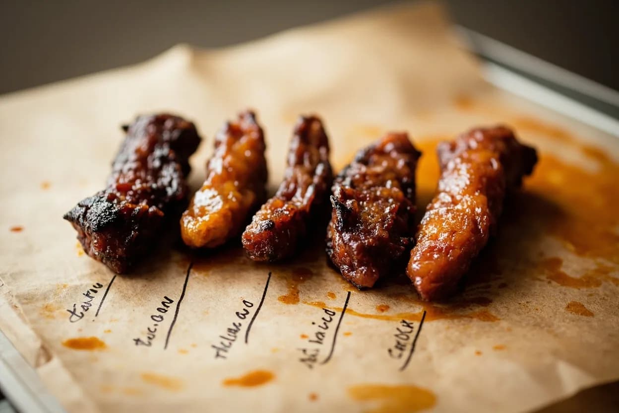 Burnt Ends Caramelization Stage in context — the stages just below and above, side-by-side. Burnt ends are a distinctly Kansas City creation — the fatty, heavily marbled point (deckle) of a whole packer brisket, separated after the first smoke, cubed, sauced, and returned to the smoker or o… Target reference Smoker/oven ambient: 135–165°C (275–325°F); internal temp of cubes exceeds 93°C (200°F) throughout.