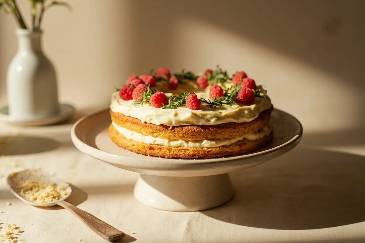 Cake Doneness (Toothpick & Spring-Back) in practice — Vanilla layer cake. The distinction on a toothpick between a 'moist crumb' (acceptable) and 'wet batter' (underdone) is the most commonly misunderstood doneness cue.