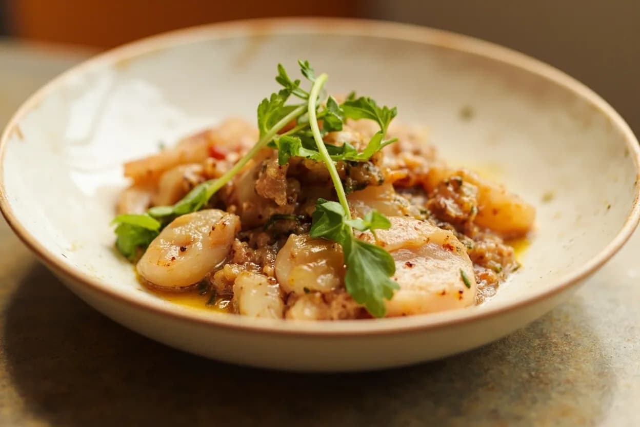 Ceviche Acid-Denature Stage in practice — Peruvian ceviche de corvina. The most important schism in ceviche is timing: Peruvian tradition calls for a very short cure — 5 to 15 minutes at most — preserving a silky, almost sashimi-like interior.
