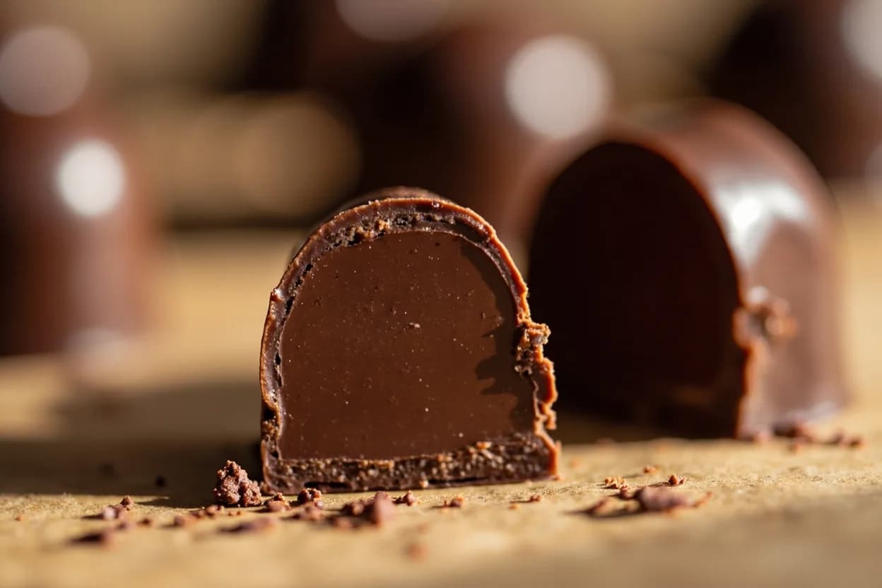 Chocolate Tempering: Dark Chocolate at Melt 50–55°C (122–131°F) → cool 27°C (81°F) → reheat 31–32°C (88–90°F). Cocoa butter can crystallize in six polymorphic forms (I–VI). Visual cues: At 31–32°C working temperature, chocolate flows like thick cream — not stiff, not watery, When a small amount is spread on marble and scraped up, it sets firm and streak-free within 2–3 minutes, Tempered chocolate in a mold begins to contract away from the sides as it cools.