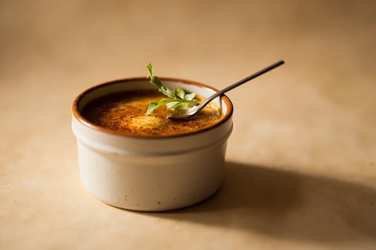 Crème Brûlée Set Point in practice — Crème brûlée. The water in the bain-marie should reach halfway up the ramekin sides.