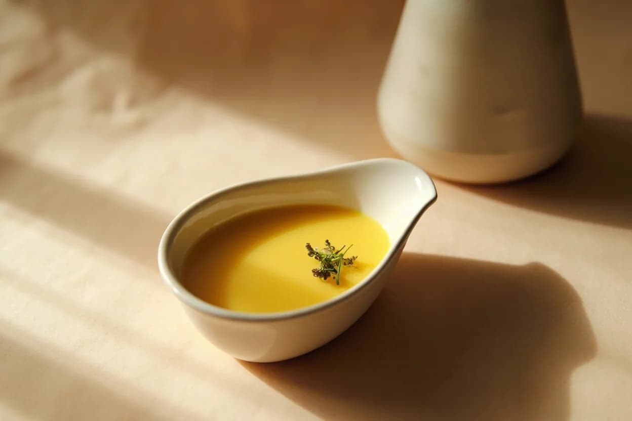 Custard Nappe Point in practice — Crème anglaise (vanilla custard sauce). If curdling begins — evidenced by sudden graininess and separation of liquid — immediately pour the custard through a fine sieve into a cold bowl set in ice water and whisk vigorously.