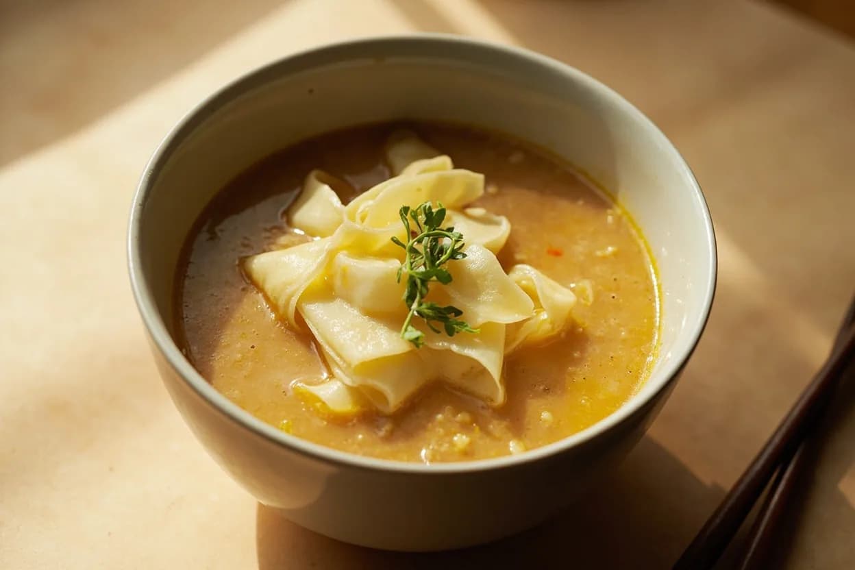 Egg Drop Ribbon Consistency in practice — Egg drop soup (Chinese danhuatang, 蛋花汤). Stracciatella alla Romana — beaten egg mixed with Parmigiano-Reggiano and nutmeg, stirred into simmering meat broth — uses the same principle.