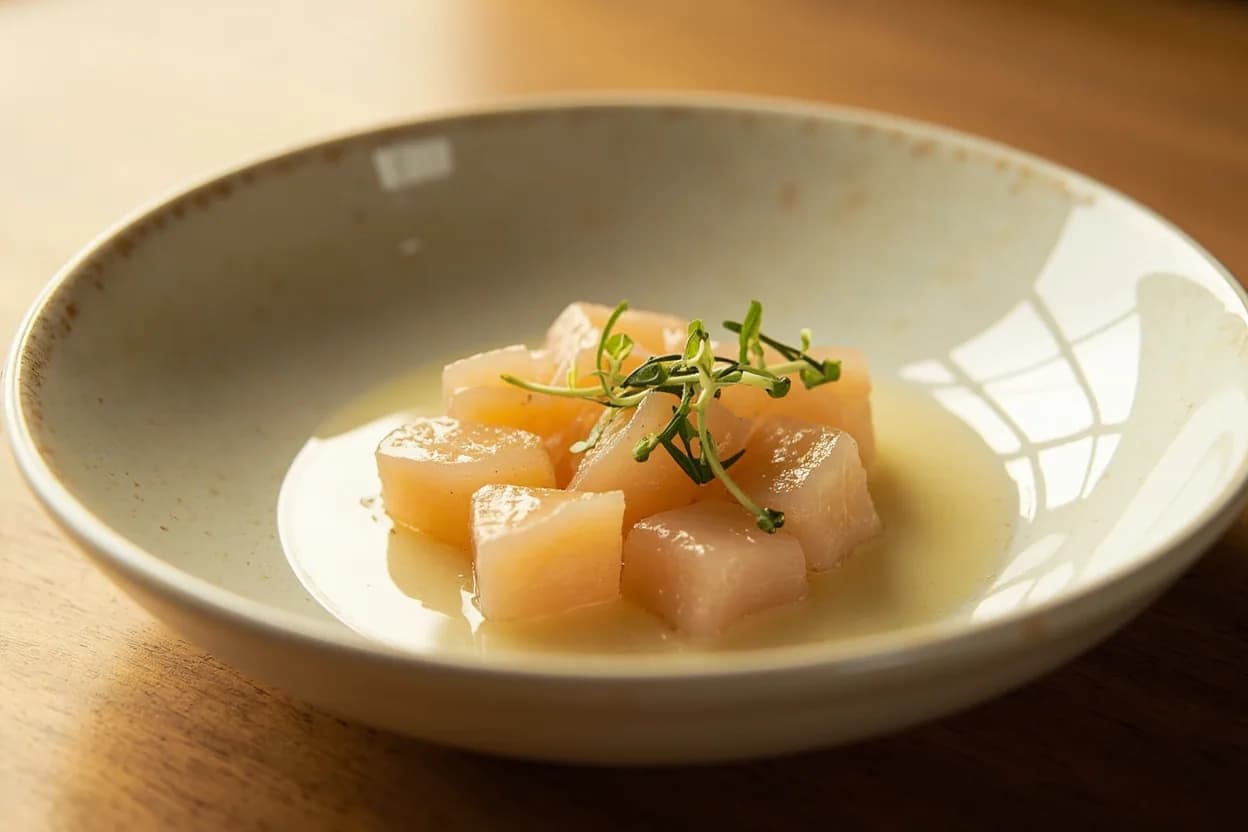 Fish Gelatin Set Point (Aspic & Terrine) in practice — Fish aspic (galantine de poisson). Fish stocks made from lean, non-gelatinous species (tuna, mahi-mahi) contain too little collagen to set naturally.