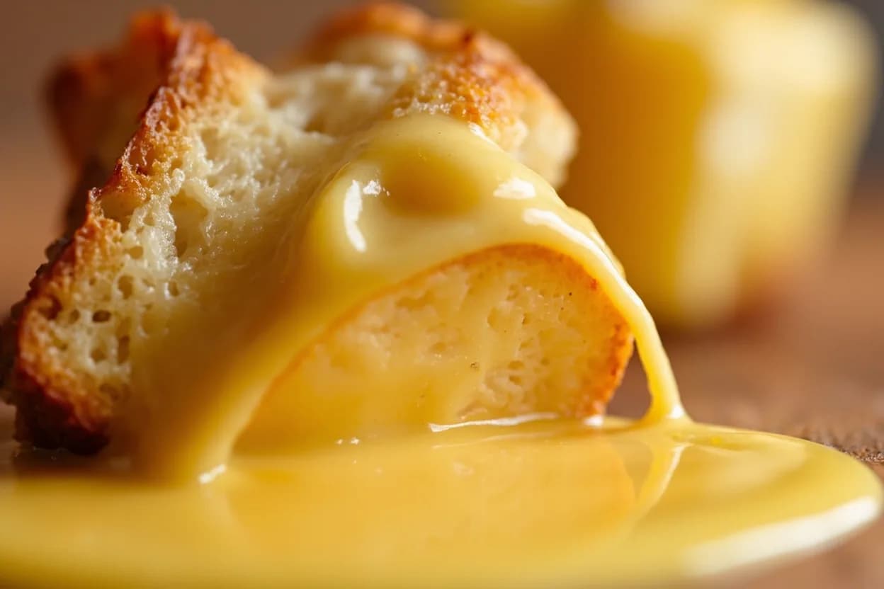 Fondue Service Temperature at 60–70°C (140–158°F). Cheese fondue is a colloidal emulsion: fat globules dispersed in an aqueous phase of wine and melted protein. Visual cues: Gentle lazy bubbles rising only at the edges — not a full rolling boil, Fondue coats a bread cube smoothly and drips in a slow, thick ribbon rather than streaming off, Surface has a light, satiny sheen — not a greasy puddle of separated fat.
