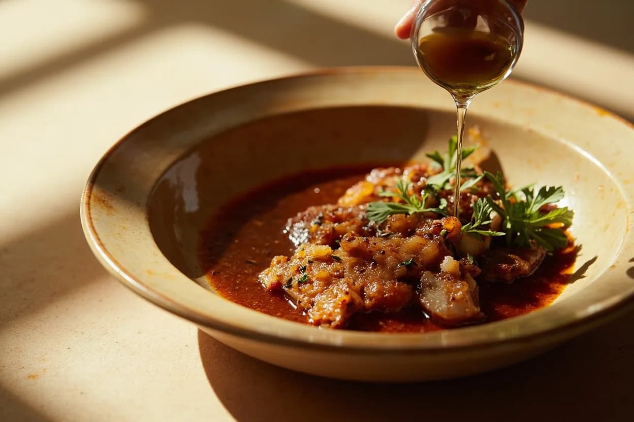 Garum Fermentation Temperature in practice — Noma-style beef garum. 60°C is sometimes called the 'koji sweet spot for protein hydrolysis' because it sits above the growth ceiling of nearly all food spoilage organisms while leaving Aspergillus oryzae's thermostable serine proteases intact.