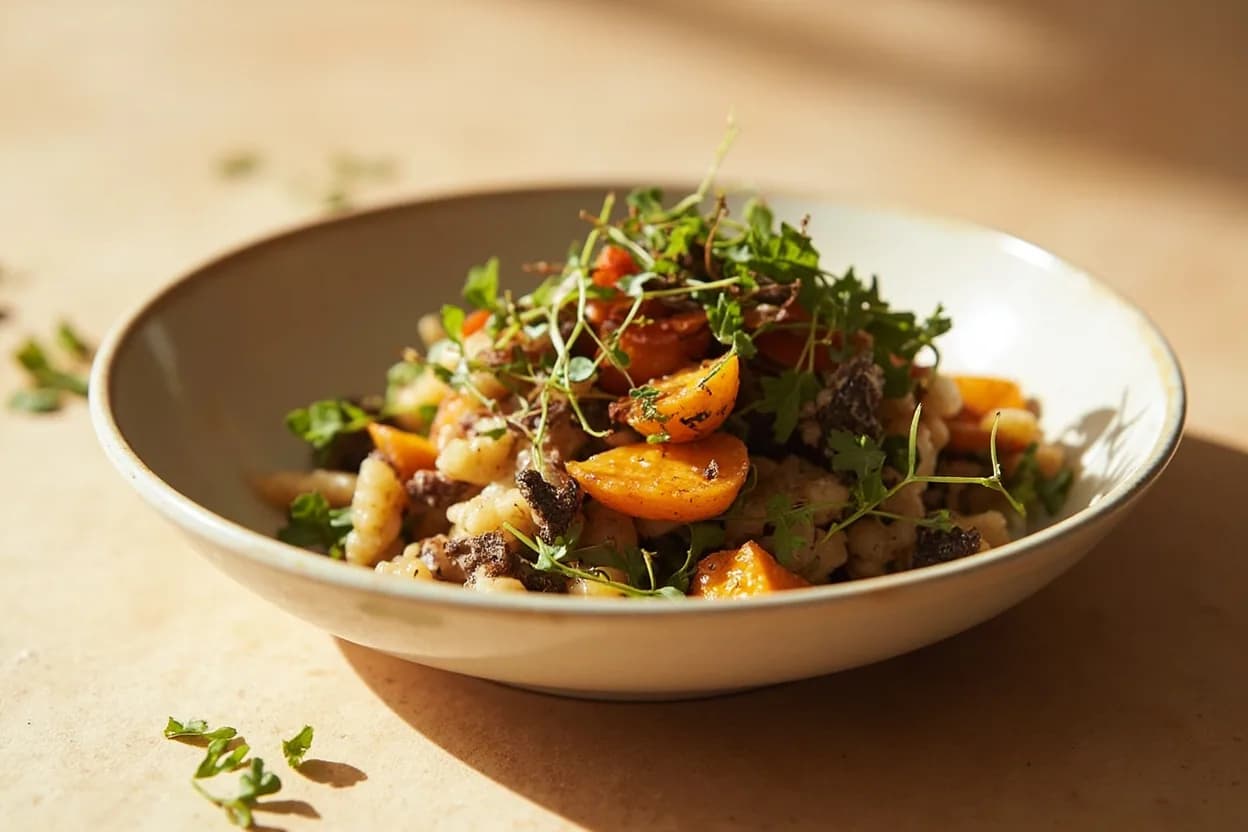 Grain Doneness (Bite Test) in practice — Farro Salad with Roasted Vegetables. The single most important variable is how much bran has been removed.