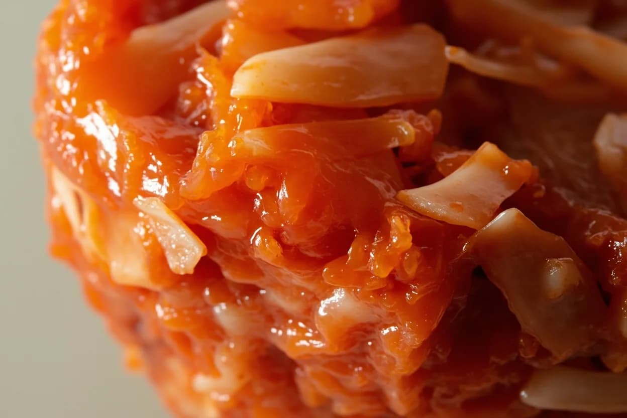Kimchi Optimal Fermentation & Aging Temperature at 18–22°C (64–72°F) initiation / 0–4°C (32–39°F) aging. At 18–22°C, Leuconostoc mesenteroides dominates the first 24–48 hours. Visual cues: Room-temperature stage (day 1–2): slight effervescence visible when pressing the vegetables, sharp clean sourness beginning to emerge, brine turns from clear to lightly opaque, Freshly refrigerated (week 1–3): crisp texture, bright spicy-sour flavor, garlic and ginger prominent, Mid-aged (1–3 months): mellower sourness, deeper umami from fermented seafood components (jeotgal), softer cabbage texture.