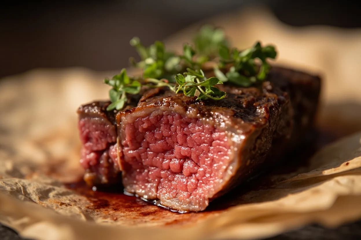 Meat Carryover Temperature Rise at Rise of 2–10°C (3–18°F) depending on cut size and cooking method. During high-heat cooking, the exterior of the meat reaches temperatures far above the interior. Visual cues: Thermometer reading climbs 2–10°F within the first 2–5 minutes of resting, then plateaus and begins to fall, Surface of the cut feels very hot to the touch at pull time; it should cool to warm during the rest period, Juices that run when the meat is cut at the end of rest are clear and pinkish-red (for medium-rare beef), not flooding — resting has allowed juice redistribution.