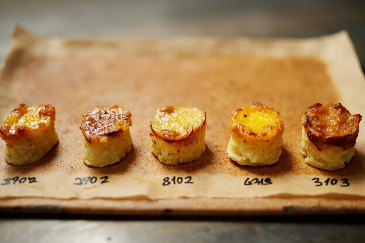 Paella Socarrat (Crust Formation) in context — the stages just below and above, side-by-side. Socarrat (Valencian: 'scorched') is the thin, toasted layer of rice that forms against the metal pan base during the final 1–3 minutes of paella cooking. Target reference Pan surface ~220–260°C (430–500°F) during socarrat phase; rice core already cooked (>100°C/212°F).