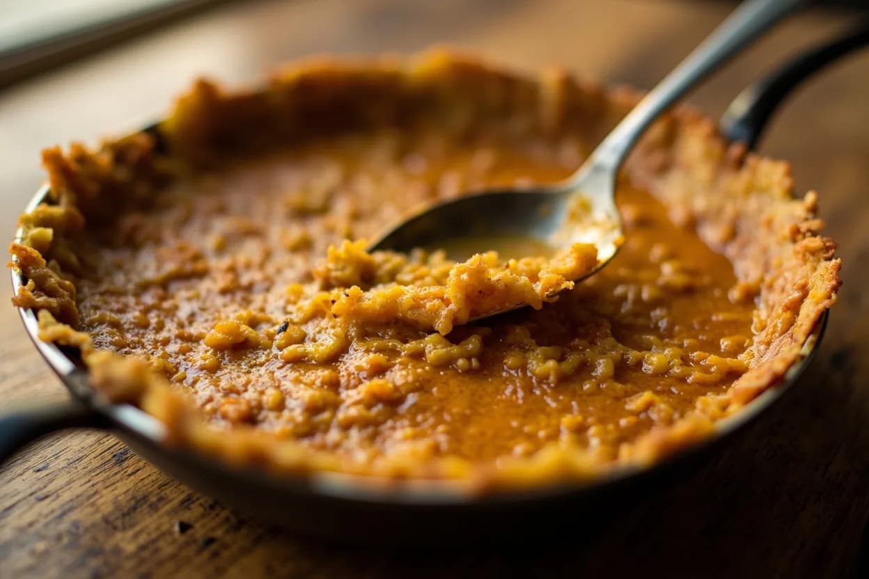 Paella Socarrat (Crust Formation) at Pan surface ~220–260°C (430–500°F) during socarrat phase; rice core already cooked (>100°C/212°F). Once the soaking broth evaporates, the rice grains at the base lose their liquid buffer and the pan surface climbs rapidly. Visual cues: A faint crackling or sizzling sound intensifies — listen for the 'socarrat sound', Gentle wisps of nutty-sweet smoke rise from the pan edges, A spoon dragged across the base reveals a firm, amber crust that detaches in shards.
