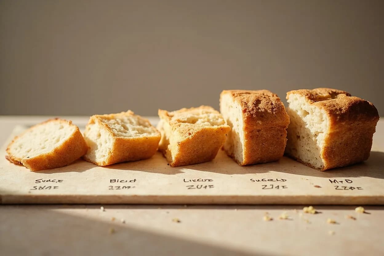 Rye Bread Internal Temperature in context — the stages just below and above, side-by-side. Rye flour behaves fundamentally differently from wheat flour in a baked loaf. Target reference 96–99°C (205–210°F).