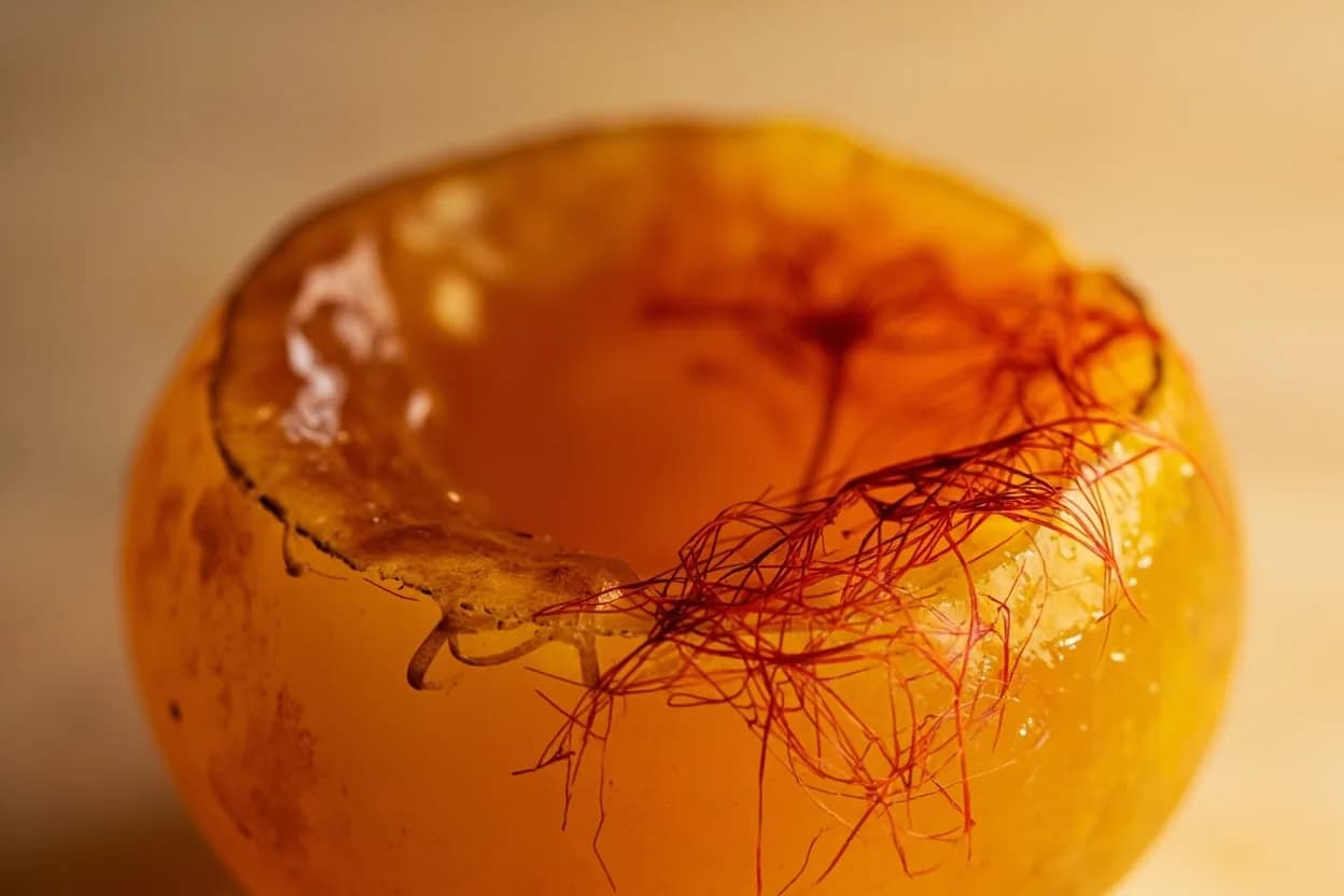 Saffron Blooming Temperature at 80–90°C (176–194°F) for full extraction. Saffron's key flavor precursor, picrocrocin, hydrolyzes upon contact with hot water to release safranal — the primary volatile responsible for saffron's distinctive floral-hay character. Visual cues: Liquid turns deep amber-gold within 5 minutes at 80–90°C, A distinctly floral, slightly medicinal, hay-like aroma rises from the steeping vessel, Threads fade from vivid red-orange to pale ochre as pigment transfers to the liquid.