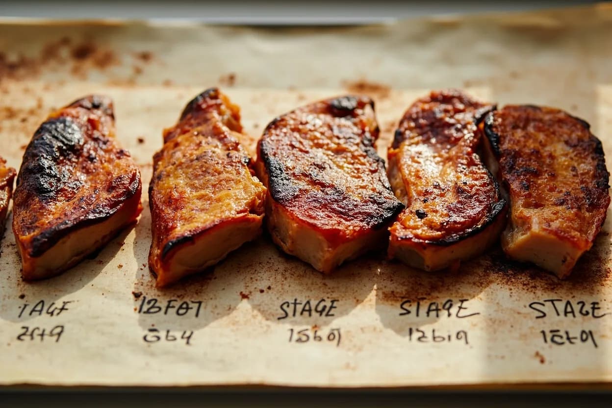 Smoked Turkey Breast Target in context — the stages just below and above, side-by-side. A smoked turkey breast is considered done when the thickest part of the breast reaches an internal temperature that ensures pathogen safety while preserving moisture. Target reference 69°C / 157°F.