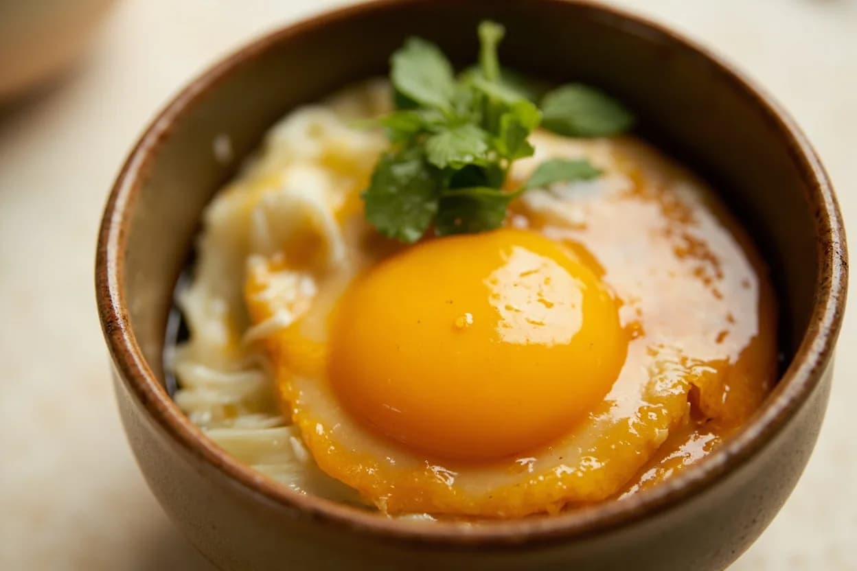 Soft-Boiled Egg Yolk: Jammy Stage in practice — Tonkotsu ramen (ajitsuke tamago). Water boils at lower temperatures at altitude (e.