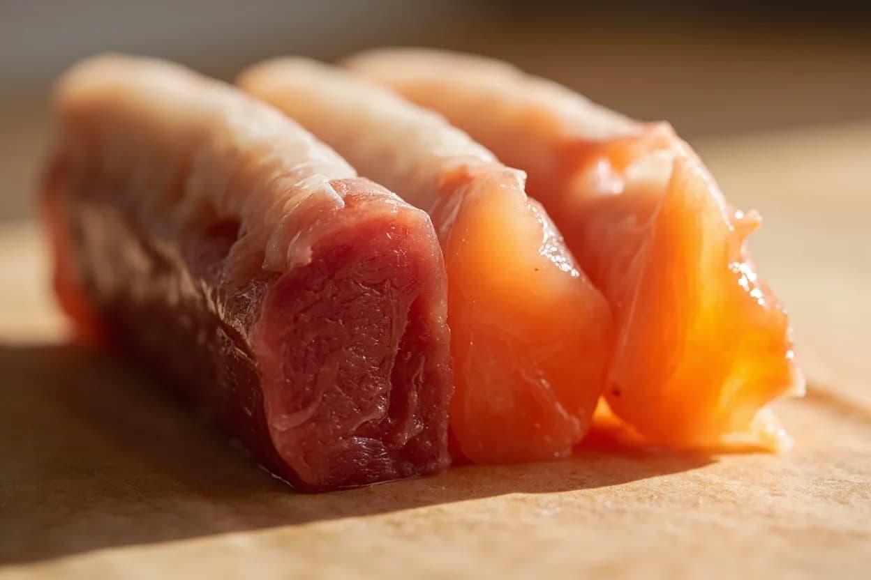 Sous Vide Precision Temperature Reference at 49–85°C (120–185°F) working range; protein-specific targets within this band. Muscle proteins denature in stages: myosin begins to firm around 50°C (122°F), actin around 65–67°C (149–153°F). Visual cues: Red meat at 54–57°C: deep pink throughout, velvety-soft with a slight resistance — uniformly medium-rare edge to edge, Chicken breast at 60–63°C: white throughout with very slight translucency at center, extremely juicy — unlike the chalky result from traditional cooking, Salmon at 45–50°C: translucent coral with a custard-like texture that flakes only gently under pressure.